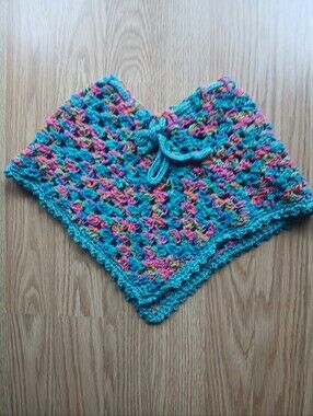 Hand-Crocheted Teal & Multicolor Girl's Shawl Cover